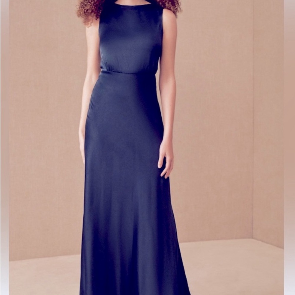 Women’s Anthropologie BHLDN Navy-Color Beckett Satin Charmeuse Maxi Dress